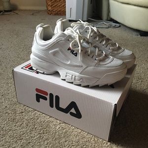 All White FILA Disruptor II Premium, Men’s 9.5